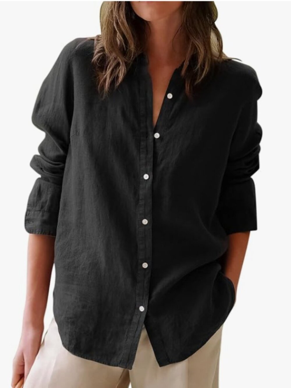 Aoudery 100% Cotton Long Sleeve Oxford Button Down Shirt XS Black